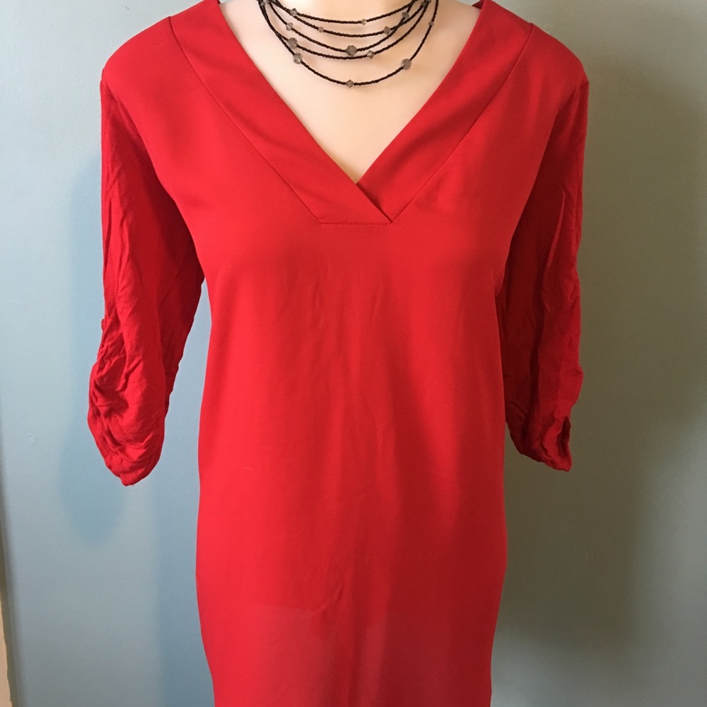 New York and Company elbow Sleeve Red V neck Top size small